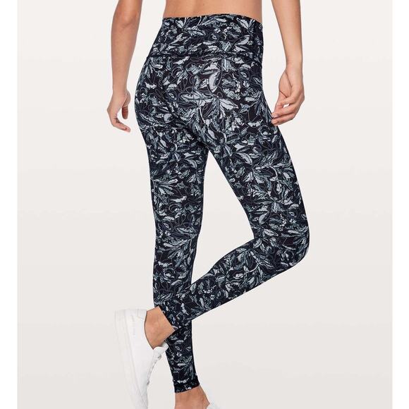 Lululemon Wunder Under Blue & Black Print High Rise Full Length Leggings 28" - Picture 1 of 10